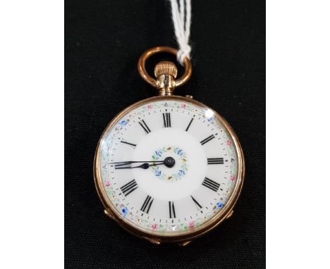 14 CARAT GOLD POCKET WATCH 33.7 GRAMS - DECORATIVE ENAMEL DIAL