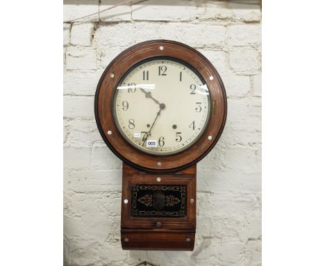 ANTIQUE DROP DIAL WALL CLOCK WITH MOTHER OF PEARL INLAY