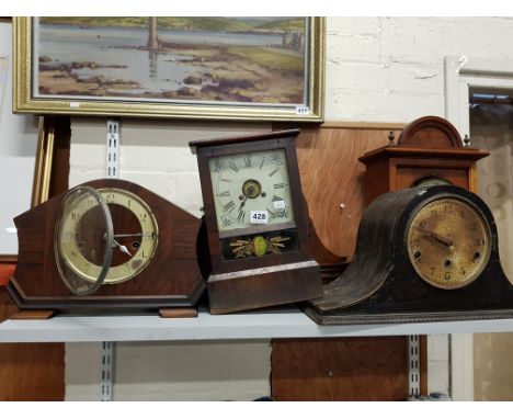 SHELF LOT OF 5 ANTIQUE MANTLE CLOCKS