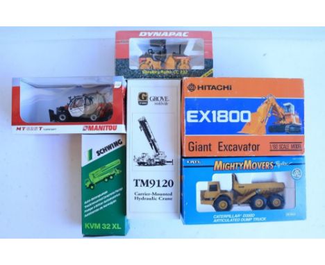 Six diecast plant machinery models to include a 1/60 scale Hitachi EX1800 Giant Excavator, Mighty Movers 1/50 CAT D350D dump 