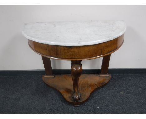 A Victorian mahogany marble topped demi lune console table