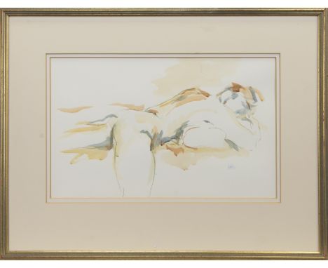 * MATT MCCURDY, MALE NUDE watercolour on paper, initialled and dated '86 31cm x 51cm Mounted, framed and under glass. Label v