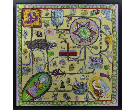 * GRAYSON PERRY RA (BRITISH b. 1960), 100% SILK SCARF 100% silk, produced for the Tate 91cm x 88cm Mounted, framed and under 