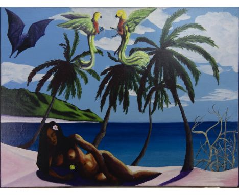 * EDDIE WOLFRAM (1940 - 2001), GAUGUIN'S GIRL oil on canvas, signed, titled and dated 8.82 verso 92cm x 122cm Framed. Note: B