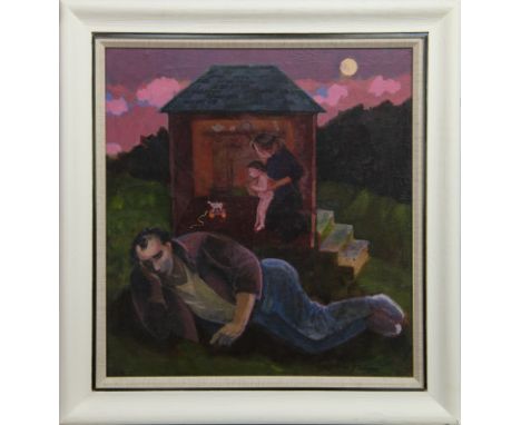 * HELEN F WILSON RSW RGI PAI (SCOTTISH b. 1954 -), FAMILY LIFE oil on linen, signed 75cm x 70cm Framed. Note: Helen Wilson wa