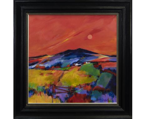 SHELAGH CAMPBELL, RED GATE, SCORAIG acrylic on canvas, signed, further signed, titled and dated 2021 verso 50cm x 50cm Framed