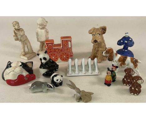 A mixed lot of ceramics including a Carltonware saucy legs toast rack, a Carltonware train money box, a Sylvac terrier model 
