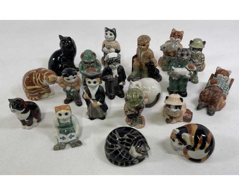 QUAIL; a collection of nineteen ceramic cat figures, six modelled as normal cats, thirteen depicting clothed figures.