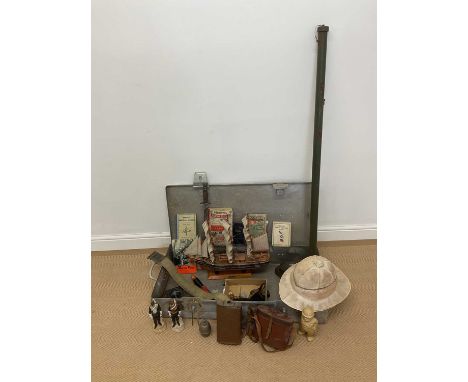 A collectors' lot of military related items, to include an aluminium ammunition crate, a cased set of antennae rods, a bayone