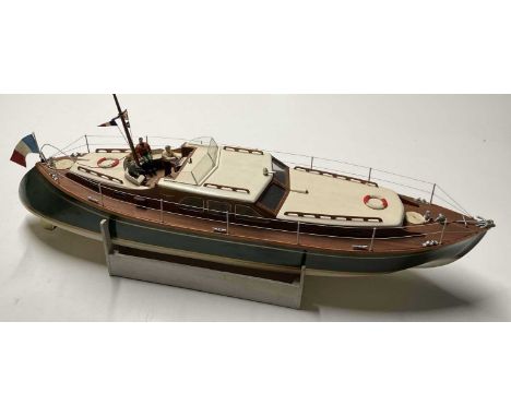 A remote control French luxury motor cruiser, length 95cm, with fine details to upper deck area, missing the control unit, tw