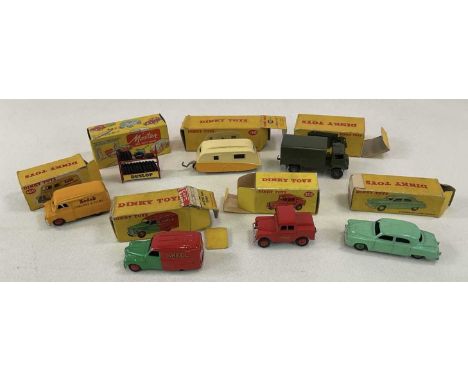 DINKY; six boxed Dinky model vehicles to include caravan, army covered wagon, Bedford Kodak, Mersey Tunnel police van, Austin