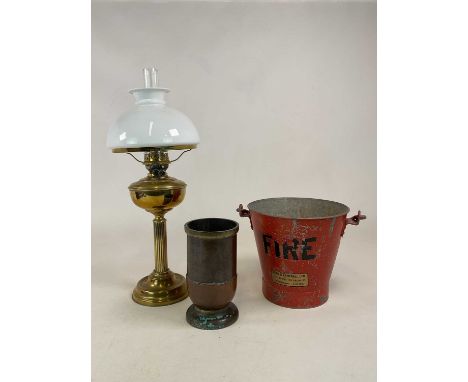 READ &amp; CAMPBELL LTD, HORSHAM, SUSSEX; a galvanised fire bucket, also a brass shell case in the form of companion stand an