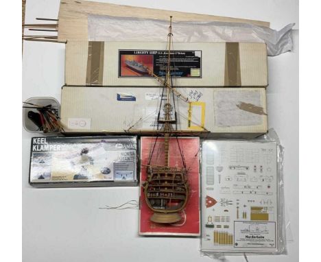 BLUE JACKET; a large wooden model kit to build the Liberty Ship SS Jeremiah O'Brien, together with another, also a model cut 
