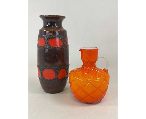 A Scheurich West German fat lava vase model number 239-41, together with an Italian art glass cased orange jug, height 26cm.