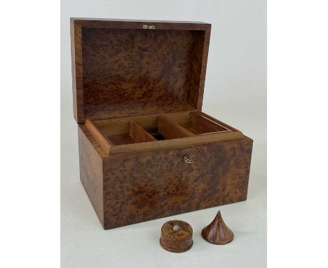 A contemporary bird's eye maple veneered rectangular jewellery box, width 29cm, and a similarly made small trinket box of con