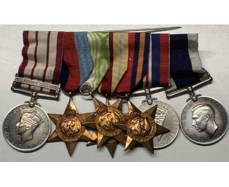 A WWII medal group, comprising the Naval General Service medal with Palestine 1936-1939 bar awarded to M39533 C S Pilcher SHP