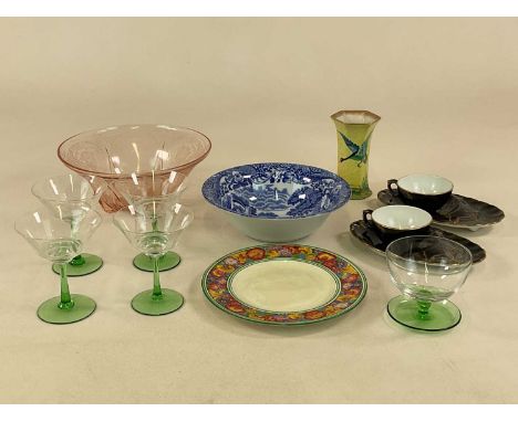 Ceramics and glassware, including four Art Deco cocktail glasses, Burleigh ware vase, Spode Italian bowl and other items.