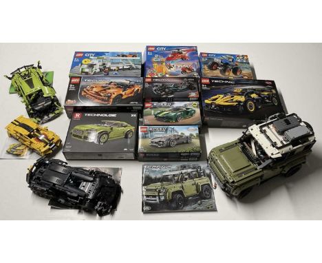 LEGO TECHNIC AND OTHER MAKES; to include Defender, Bugatti, Chevrolet and Lego City sets, plus four Reobrix carsCondition Rep