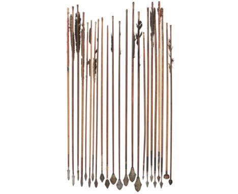 A COLLECTION OF TWENTY FOUR ASIAN ARROWS^ MOSTLY CHINESE^ QING DYNASTY^ 19TH CENTURY¦comprising one round whistling arrow; an