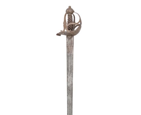 Ⓦ AN ENGLISH BASKET-HILTED ~MORTUARY~ SWORD^ MID-17TH CENTURY¦with broad double-edged blade inlaid with a running wolf mark i