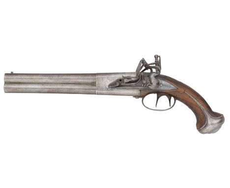 A RARE 18 BORE FLINTLOCK OVER-AND-UNDER DOUBLE TRIGGER HOLSTER PISTOL WITH PROVISION FOR A SHOULDER STOCK BY GRIFFIN^ BOND ST