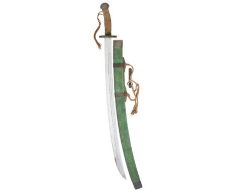 A CHINESE DECORATED SWORD (DAO)^ 20TH CENTURY¦with curved blade decorated with a series of grooves on each face^ brass hilt c