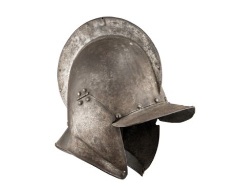 Ⓦ A BURGONET IN GERMAN LATE 16TH CENTURY STYLE^ 19TH CENTURY¦with rounded skull formed in two pieces joined by welding along 