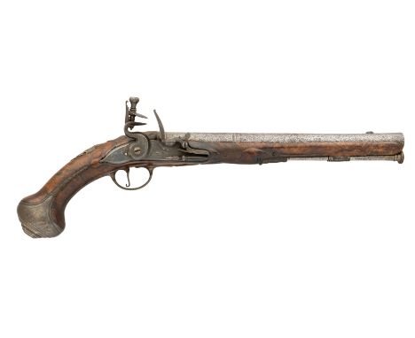 Ⓦ&nbsp;A 15 BORE FLINTLOCK HOLSTER PISTOL BY GANDON^ LONDON^ CIRCA 1720¦with two-stage sighted barrel moulded over the breech