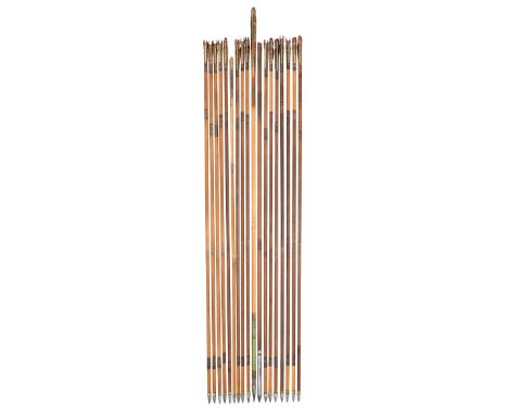 A CASED SET OF EIGHTEEN OTTOMAN ARROWS^ LATE 18TH/19TH CENTURY¦each with conical iron tip^ bamboo shaft painted with polychro