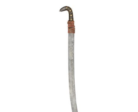 A PERSIAN SWORD (SHAMSHIR)^ QAJAR^ 19TH CENTURY¦with curved single-edged blade of watered steel (light pitting)^ formed with 