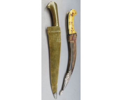 ˜TWO INDIAN DAGGERS (PESH KABZ)^ 19TH CENTURY¦the first with recurved blade of watered steel^ the tip reinforced and the lowe