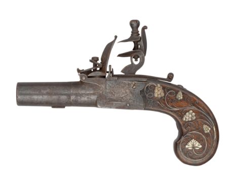 A 32 BORE FLINTLOCK BOXLOCK POCKET PISTOL SIGNED T &amp; I REA^ LONDON^ BIRMINGHAM PROOF MARKS^ CIRCA 1820¦with turn-off barr