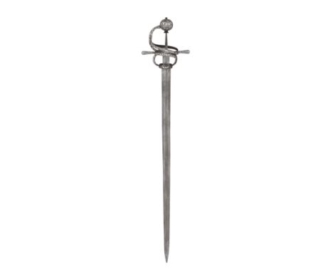 Ⓦ A FINE AND RARE ENGLISH SILVER-ENCRUSTED RAPIER^ CIRCA 1620¦with associated double-edged blade of flattened-hexagonal secti