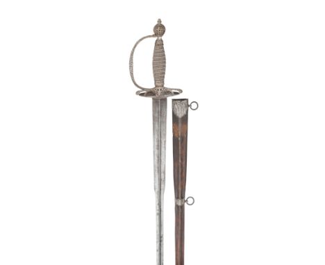 Ⓦ AN ENGLISH SILVER-HILTED SMALL-SWORD^ LONDON^ 1770^ MARKED WF^ PERHAPS FOR WILLIAM FEARN¦with colichemarde blade etched wit