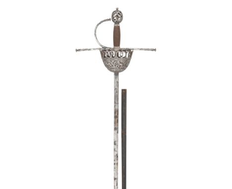 Ⓦ&nbsp;A SPANISH CUP HILT RAPIER WITH SILVER-PLATED HILT^ 19TH CENTURY¦with straight slender fullered blade of flattened-hexa