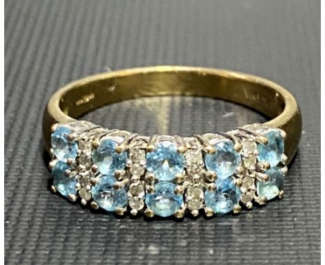 9ct gold diamond chip and blue stone half eternity ring, weight 3.8g approx.