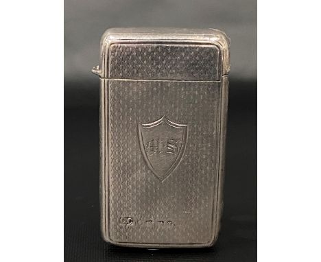 Victorian silver engine turned Vesta case, maker C.C, Birmingham 1874, length 5.5cm, weight 0.70oz approx. (marked rubbed)