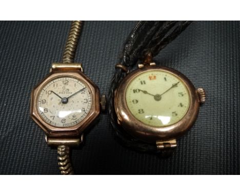 Two 9ct gold cased ladies manual wind wristwatches, the smaller by Record