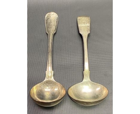 George III silver fiddle thread pattern sauce ladle by William Eley &amp; William Fearn, London 1814; together with a Victori