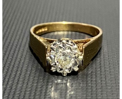 9ct hallmarked gold diamond solitaire ring, the diamond of 0.25ct spread approx, weight 3.4g approx.