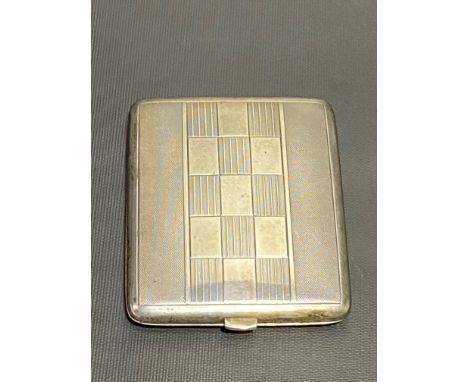 Sterling silver engine turned cigarette case, stamped STERLING SILVER, width 9.5cm, weight 3.50oz approx.