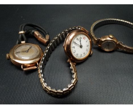 Three 9ct gold cased ladies manual wind wristwatches