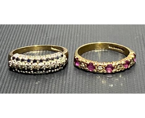 9ct gold diamond and ruby half eternity ring together with a 9ct gold diamond and sapphire half eternity ring, weight 5.3g ap