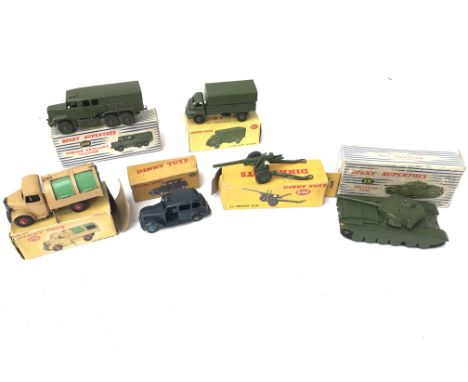 Collect of Dinky vehicles with boxes. Including refuse wagon and 3 ton army wagon. Note both Dinky Supertoys only have top ha