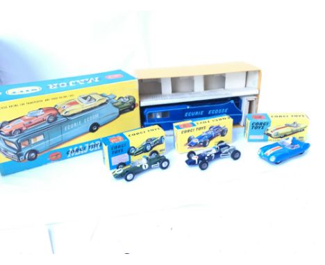 A Rare Corgi Toys Gift Set 16. Ecurie Ecosse Racing Car Transporter and 3 Racing Cars. boxed.