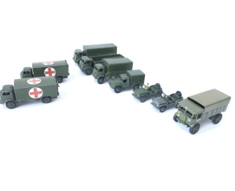 A Collection of Dinky Military Vehicles including 2x Military Ambulances.2 X Austin Champs. A Cargo Truck. A Army Wagon. 2 X 