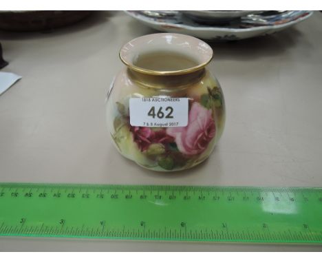 A Royal Worcester squat posy vase having gilt heightened Hadley Rose decoration, numbered 158