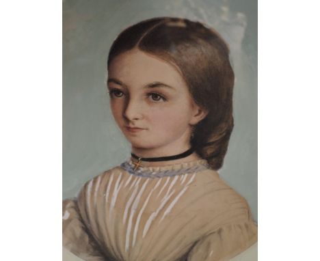 A pair of watercolours, oval, M, portrait studies, ladies, monogrammed and dated 1862, 10"x8"