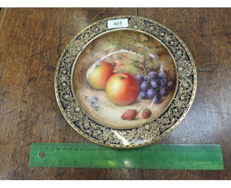 A Royal Worcester cabinet dish having gilt heightened still life decoration by Richard Sebright, signed, date code 1922