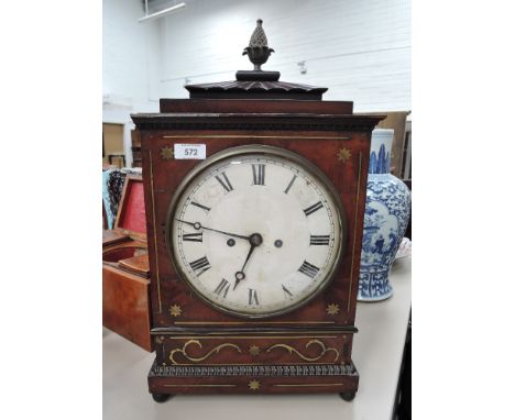 An early 19th century mahogany Regency bracket clock having acorn finial and brass inlay decoration, with side fish scale fre